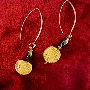 Hematite and Serpentine Coin Earrings